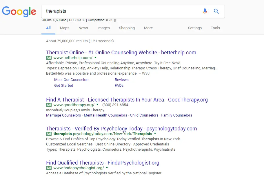 AdWords Therapist Example